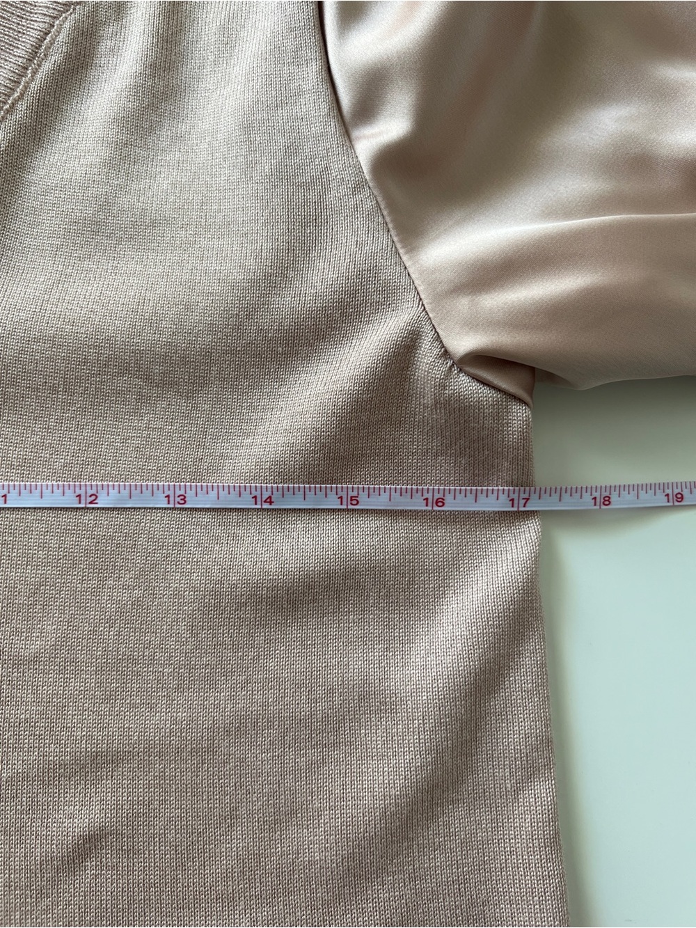 Cynthia Rowley Blush Pink Mixed Media Sweater Top Satin Puff Sleeve M - Picture 9 of 13